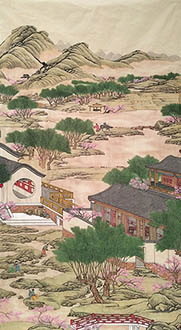 Chinese Buildings Pavilions Palaces Towers Terraces Painting,96cm x 180cm,lzx11188011-x