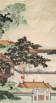 Chinese Buildings Pavilions Palaces Towers Terraces Painting,96cm x 180cm,lzx11188016-x
