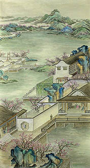 Chinese Buildings Pavilions Palaces Towers Terraces Painting,68cm x 136cm,tyh11209002-x