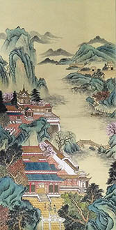Chinese Buildings Pavilions Palaces Towers Terraces Painting,69cm x 138cm,wym11088021-x