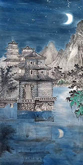 Chinese Buildings Pavilions Palaces Towers Terraces Painting,69cm x 138cm,wym11088022-x