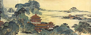 Chinese Buildings Pavilions Palaces Towers Terraces Painting,70cm x 180cm,wym11088028-x