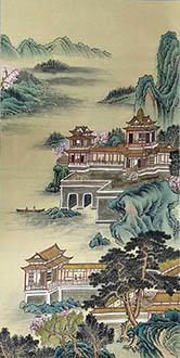 Chinese Buildings Pavilions Palaces Towers Terraces Painting,69cm x 138cm,wym11088030-x