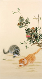Chinese Cat Painting,55cm x 100cm,4340002-x