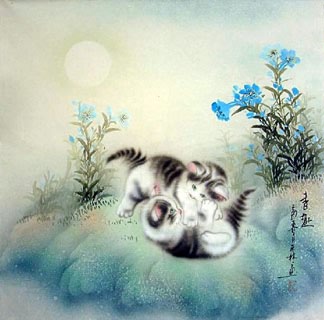 Chinese Cat Painting,66cm x 66cm,4351007-x