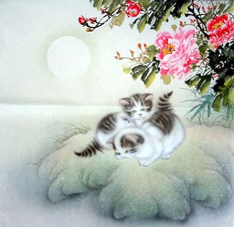Chinese Cat Painting,66cm x 66cm,4351012-x