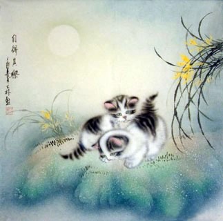Chinese Cat Painting,66cm x 66cm,4351013-x