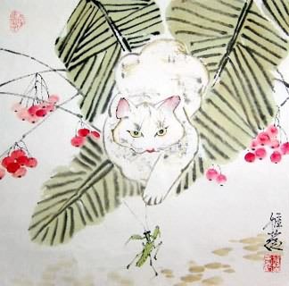 Chinese Cat Painting,45cm x 45cm,4367013-x