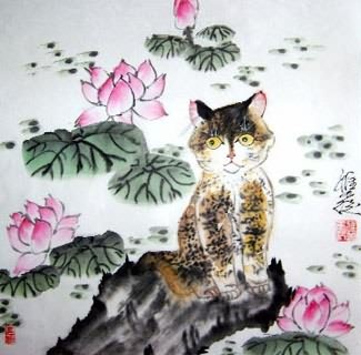 Chinese Cat Painting,45cm x 45cm,4367015-x