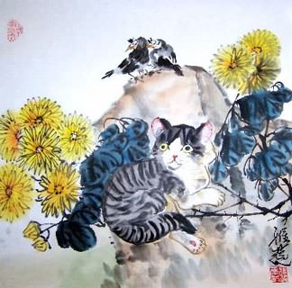 Chinese Cat Painting,45cm x 45cm,4367021-x