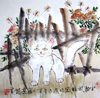 Chinese Cat Painting,45cm x 45cm,4367023-x