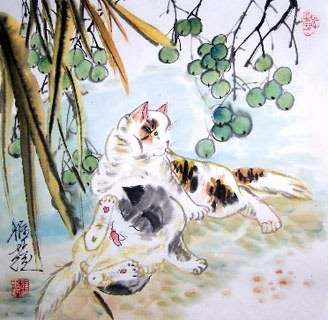 Chinese Cat Painting,45cm x 45cm,4367025-x
