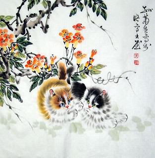 Chinese Cat Painting,66cm x 66cm,4489002-x