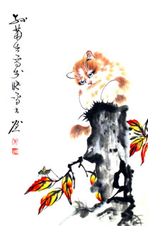 Chinese Cat Painting,69cm x 46cm,4489006-x