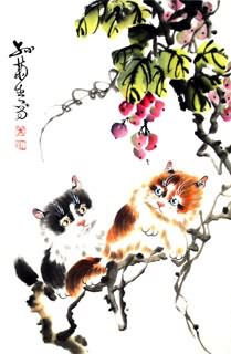 Chinese Cat Painting,69cm x 46cm,4489007-x