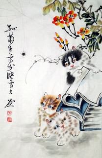 Chinese Cat Painting,69cm x 46cm,4489008-x