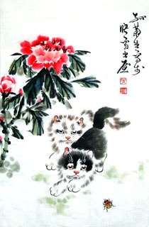 Chinese Cat Painting,69cm x 46cm,4489010-x