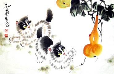 Chinese Cat Painting,69cm x 46cm,4489011-x