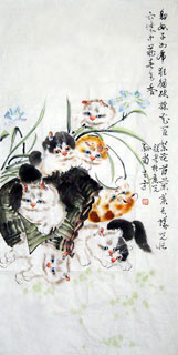 Chinese Cat Painting,50cm x 100cm,4489012-x