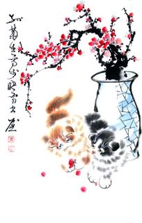 Chinese Cat Painting,69cm x 46cm,4489014-x