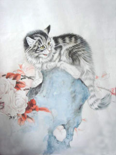 Chinese Cat Painting,69cm x 46cm,4490002-x