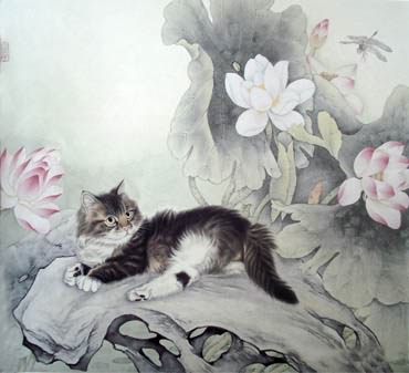 Chinese Cat Painting,69cm x 69cm,4491001-x