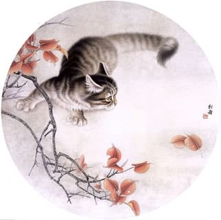 Chinese Cat Painting,69cm x 69cm,4491002-x