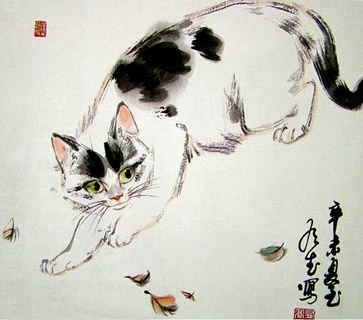 Chinese Cat Painting,62cm x 62cm,4533002-x