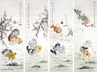 Chinese Cat Painting,30cm x 100cm,4616010-x