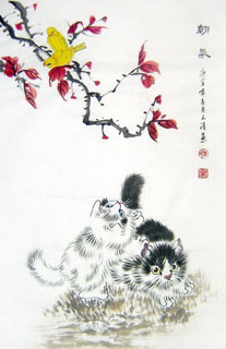 Chinese Cat Painting,69cm x 46cm,4616011-x