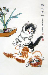 Chinese Cat Painting,69cm x 46cm,4616013-x