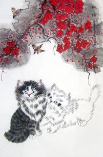 Chinese Cat Painting,69cm x 46cm,4616015-x