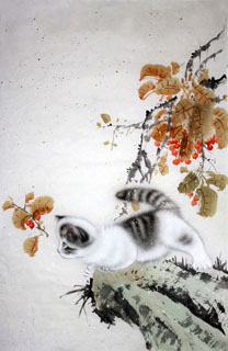 Chinese Cat Painting,69cm x 46cm,4620018-x