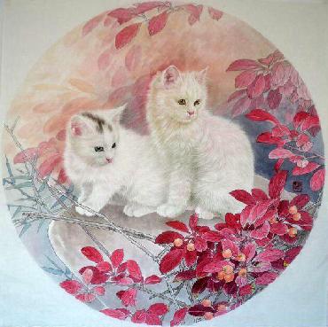 Chinese Cat Painting,66cm x 66cm,lbz41082001-x