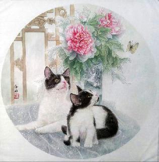 Chinese Cat Painting,66cm x 66cm,lbz41082003-x