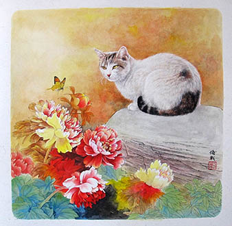 Chinese Cat Painting,50cm x 50cm,lbz41082008-x