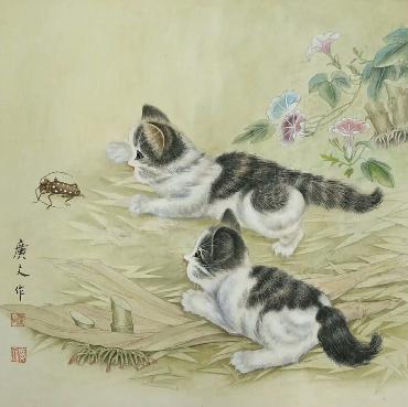 Chinese Cat Painting,68cm x 68cm,pgw41091001-x