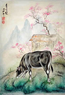 Chinese Cattle Painting,46cm x 68cm,4011011-x