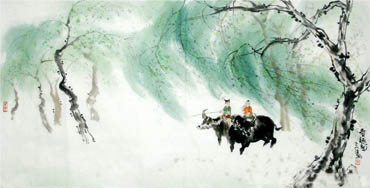 Chinese Cattle Painting,66cm x 136cm,4046005-x