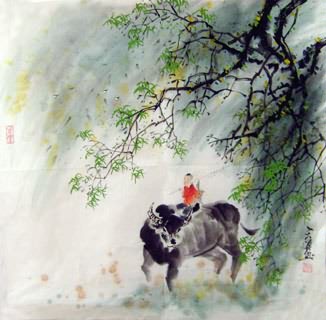 Chinese Cattle Painting,69cm x 69cm,4046007-x