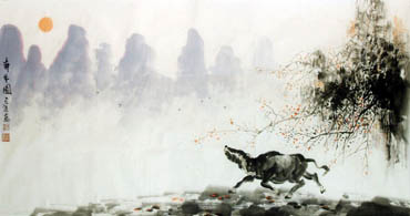 Chinese Cattle Painting,66cm x 136cm,4046009-x