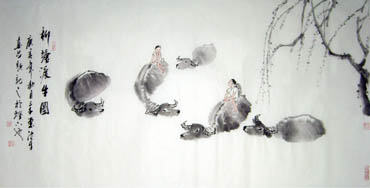 Chinese Cattle Painting,66cm x 136cm,4326001-x