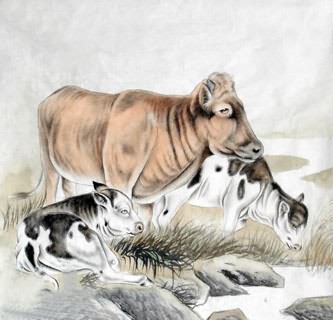 Chinese Cattle Painting,66cm x 66cm,4374012-x