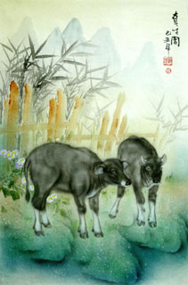 Chinese Cattle Painting,45cm x 65cm,4450002-x