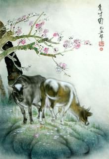 Chinese Cattle Painting,45cm x 65cm,4450003-x