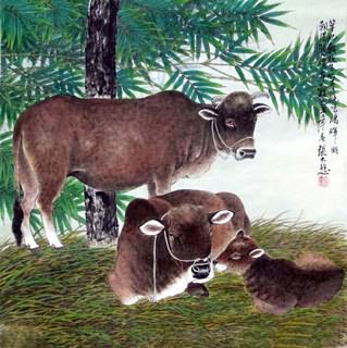 Chinese Cattle Painting,69cm x 69cm,4721011-x