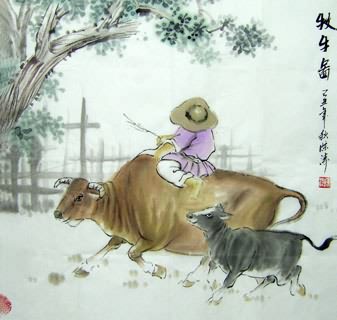 Chinese Cattle Painting,69cm x 69cm,4805002-x