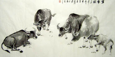 Chinese Cattle Painting,69cm x 138cm,4805003-x