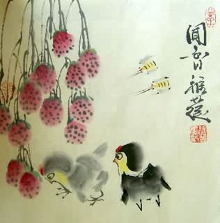 Chinese Chicken Painting,34cm x 35cm,4367005-x