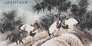 Chinese Chicken Painting,69cm x 138cm,zqd21190007-x